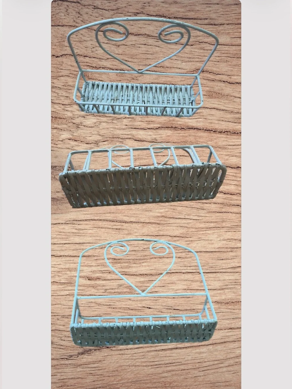 Vintage Shabby Chic Metal Heart Scroll Wicker Wall Organizer Shelf